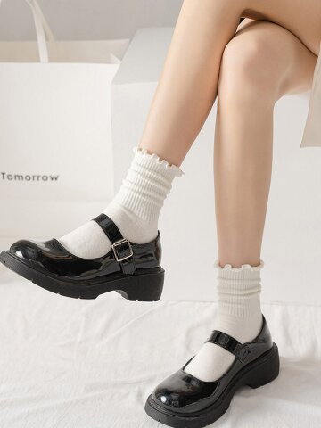 루티 골지 프릴 레이스 무압박 양말 무지