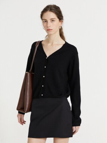 울 브이넥 크롭 가디건 