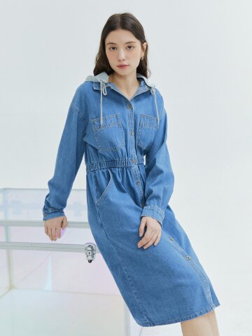 디테쳐블 후드 데님 셔츠 원피스 