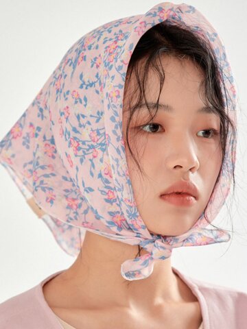 비도린 여성 사각 잔잔한 플라워패턴 미니 쁘띠 면 스카프