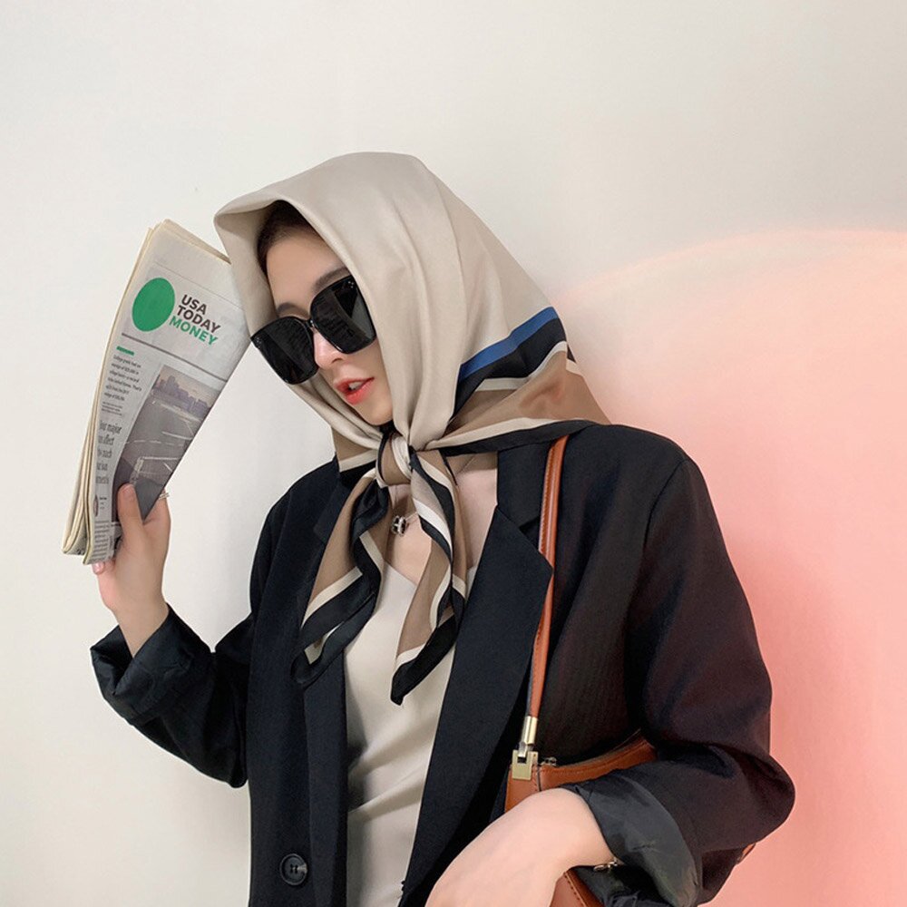 바이에 여성 배색 사각 롱 숄 베이직 간절기 스카프