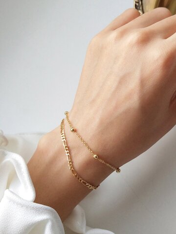 은 볼 미니 체인 클립 레이어드 팔찌