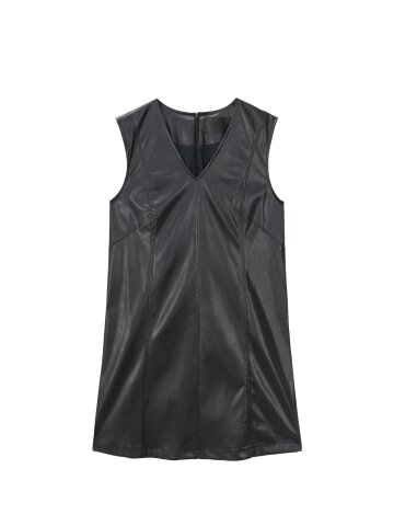 V leather mini dress_black