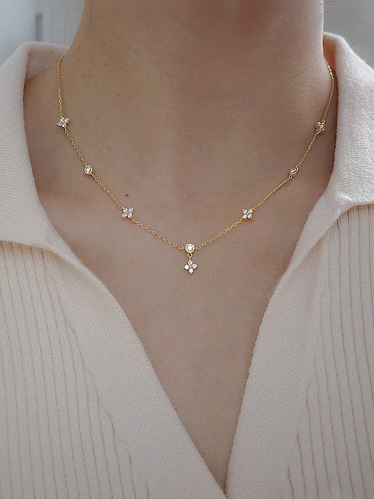 지아이 실버 925 네잎 클로버 큐빅 볼 체인 여자 목걸이