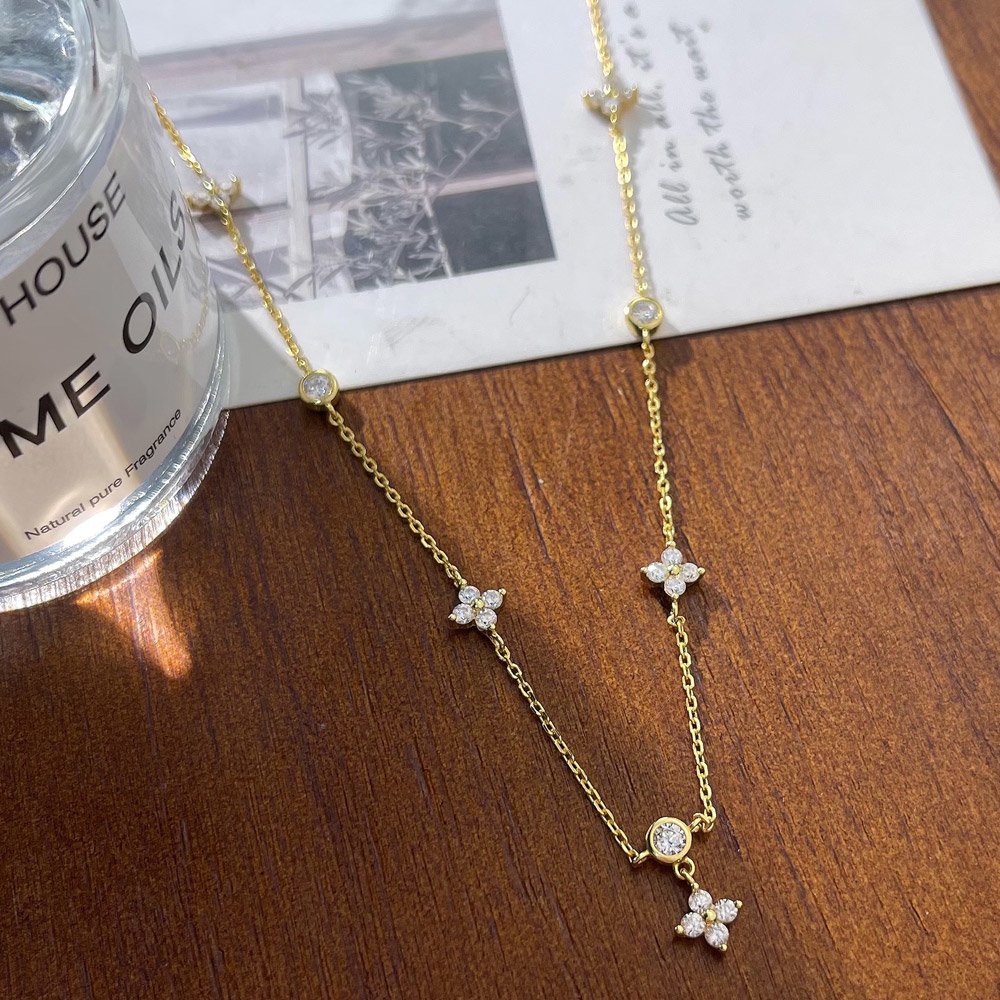 지아이 실버 925 네잎 클로버 큐빅 볼 체인 여자 목걸이