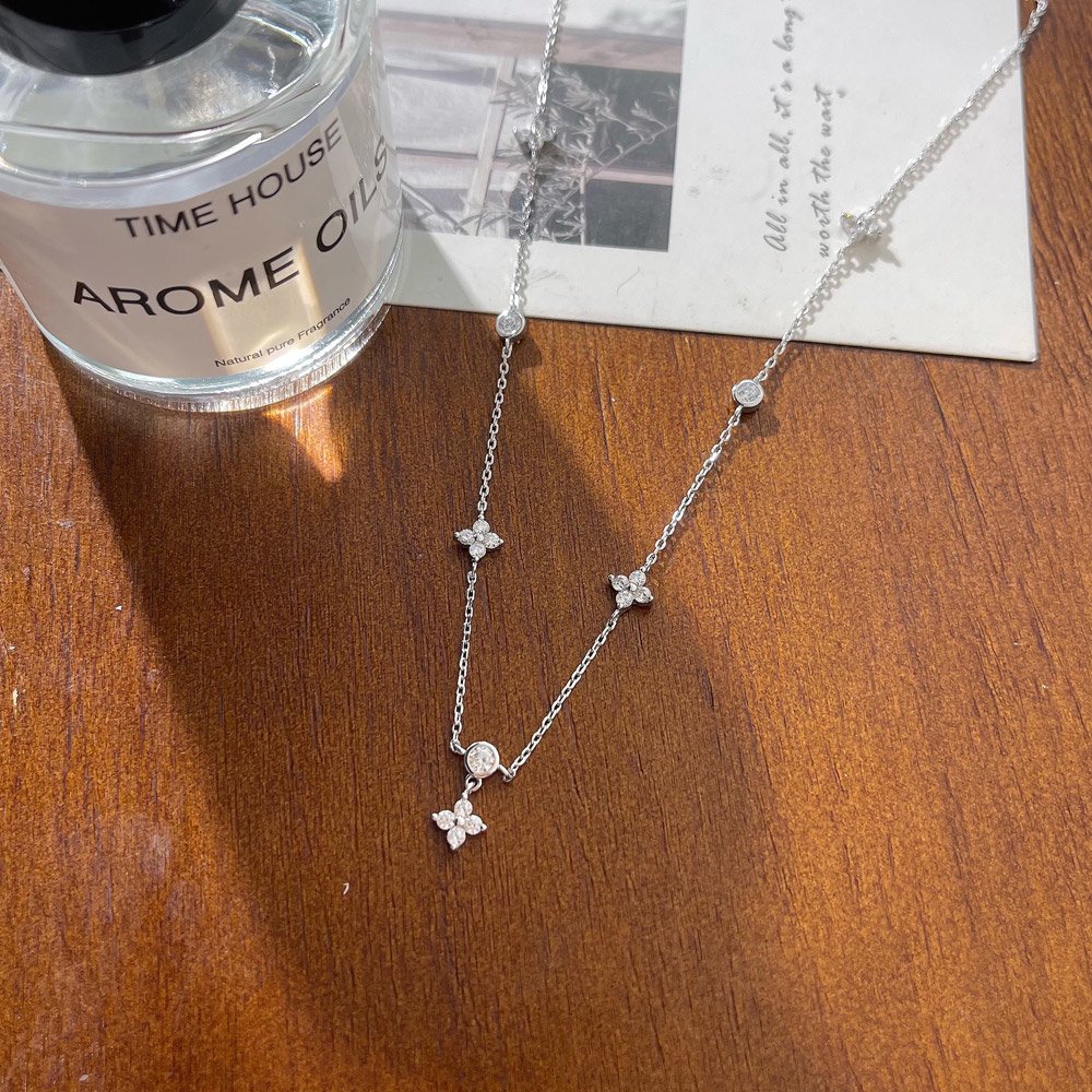 지아이 실버 925 네잎 클로버 큐빅 볼 체인 여자 목걸이