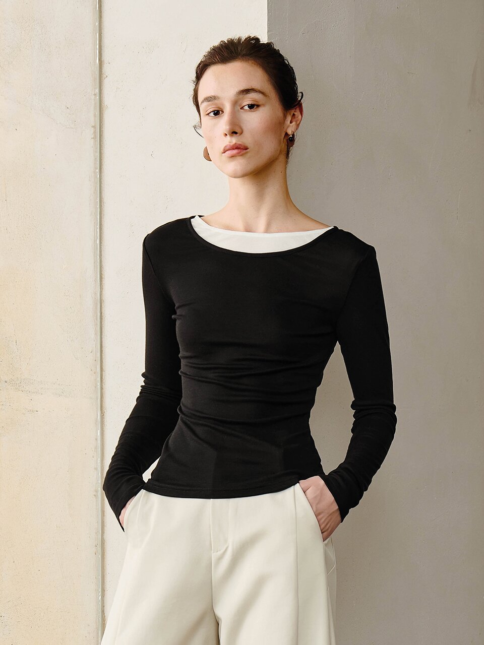 YY_Casual fake two piece knit top_2color