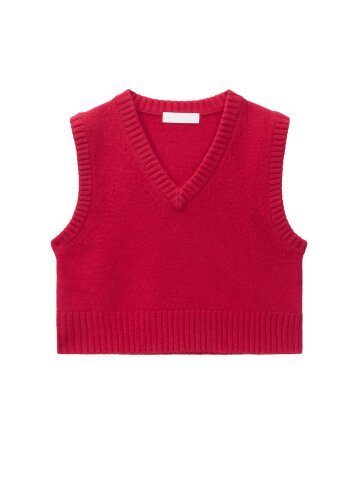 Wool crop knit vest_red