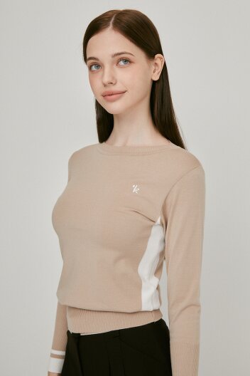 비스코스 투톤 니트 티셔츠 (베이지)_L3A1-NB01K