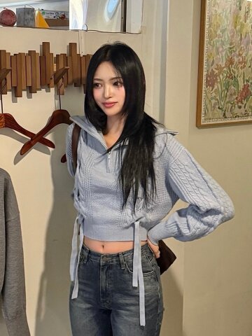 [7컬러] 리본 집업 스웨터