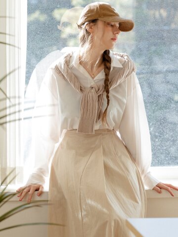 Flared Maxi Skirts(beige)