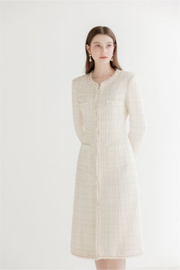[주문제작] Trimming Tweed Long Jacket [IVORY]