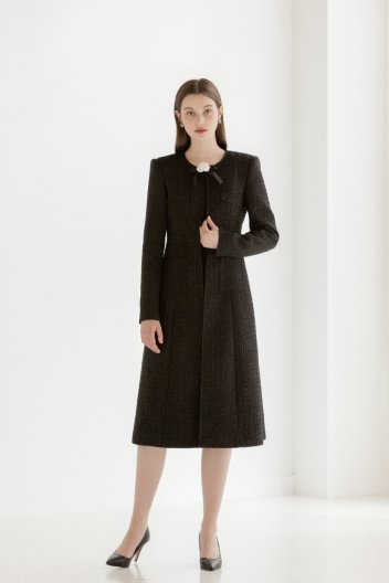 [주문제작] Trimming Tweed Long Jacket [BLACK]