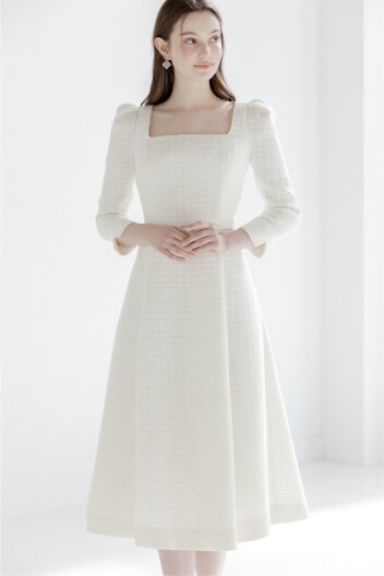 [주문제작] Tweed Square Neck Dress
