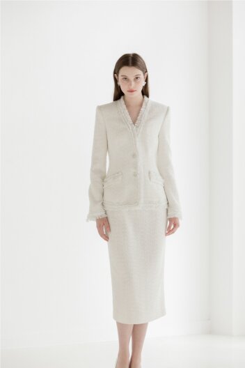 [주문제작] Deep V Tweed Slim Skirt