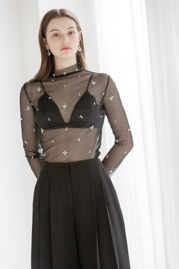 [주문제작] Beads See-through Top [BLACK]