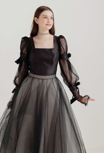 [주문제작] Black dot see-through sha skirt