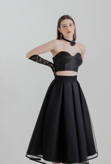 [주문제작] Black Mikado Tuck Hool Skirt