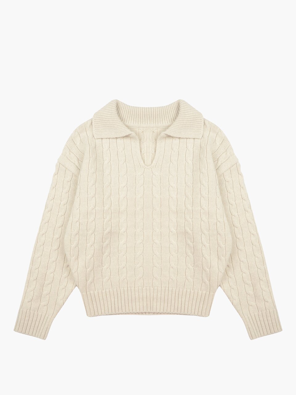 케이블 카라 니트 아이보리