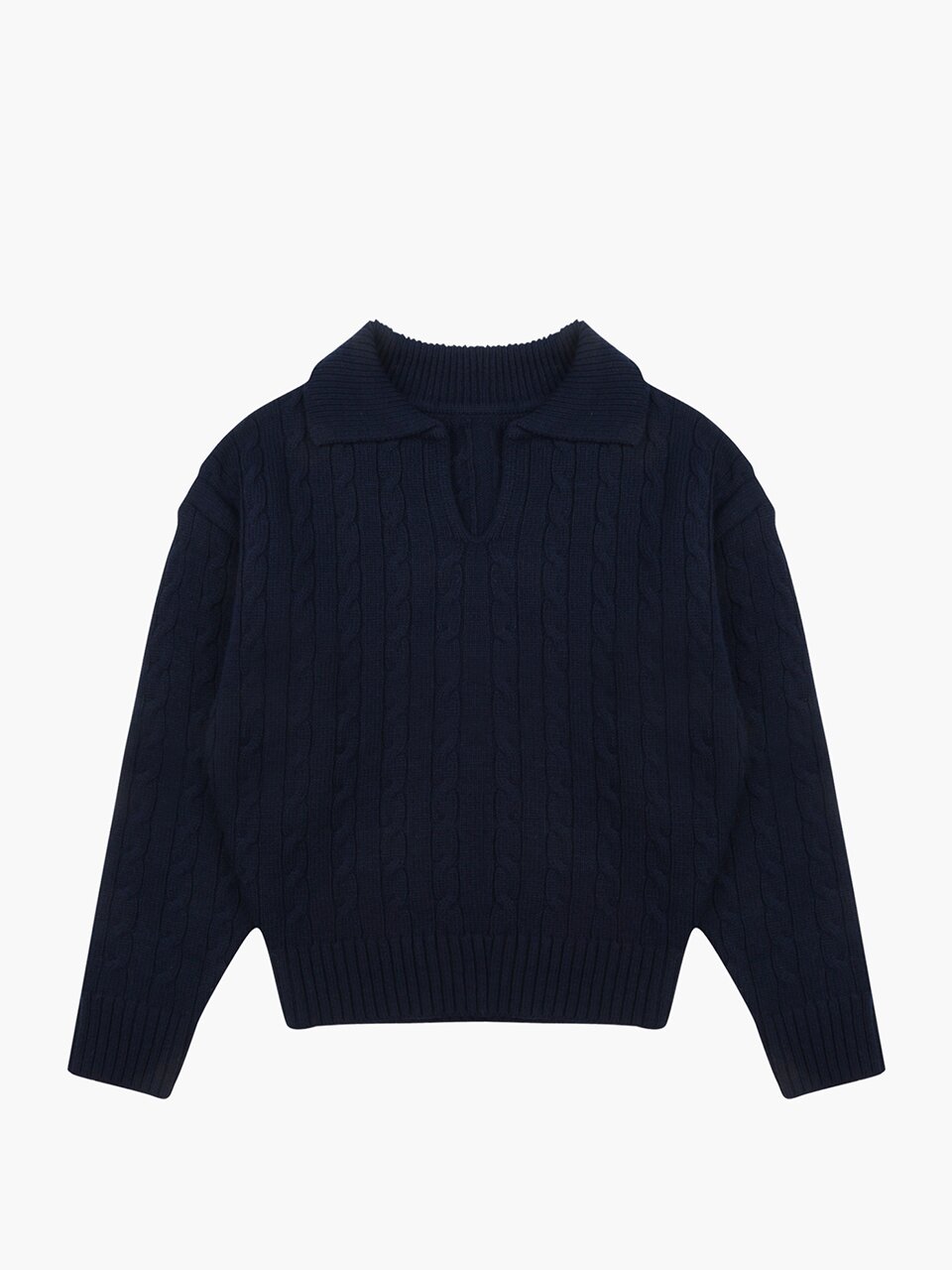 케이블 카라 니트 네이비