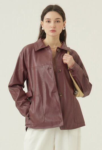 [DO NOT PLAN]벨티드 컬러 배색 페이크 레더 자켓_KSJK230105