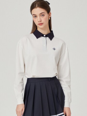 컬러 블록 자수 포인트 티셔츠(아이보리)_L4A1-TS06C