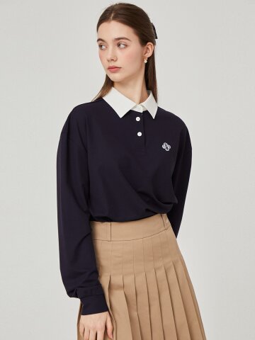 컬러 블록 자수 포인트 티셔츠(네이비)_L4A1-TS06C