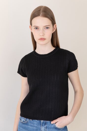Cable crop knit - Black
