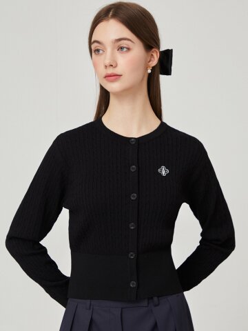 롱 슬리브 케이블 니트 가디건 (블랙)_ L4A1-NC01K