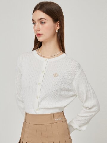 롱 슬리브 케이블 니트 가디건 (화이트)_ L4A1-NC01K