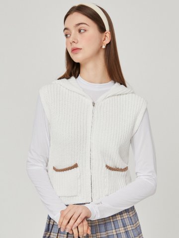 코튼 후드 니트 베스트 (화이트)_L4B1-NV10K