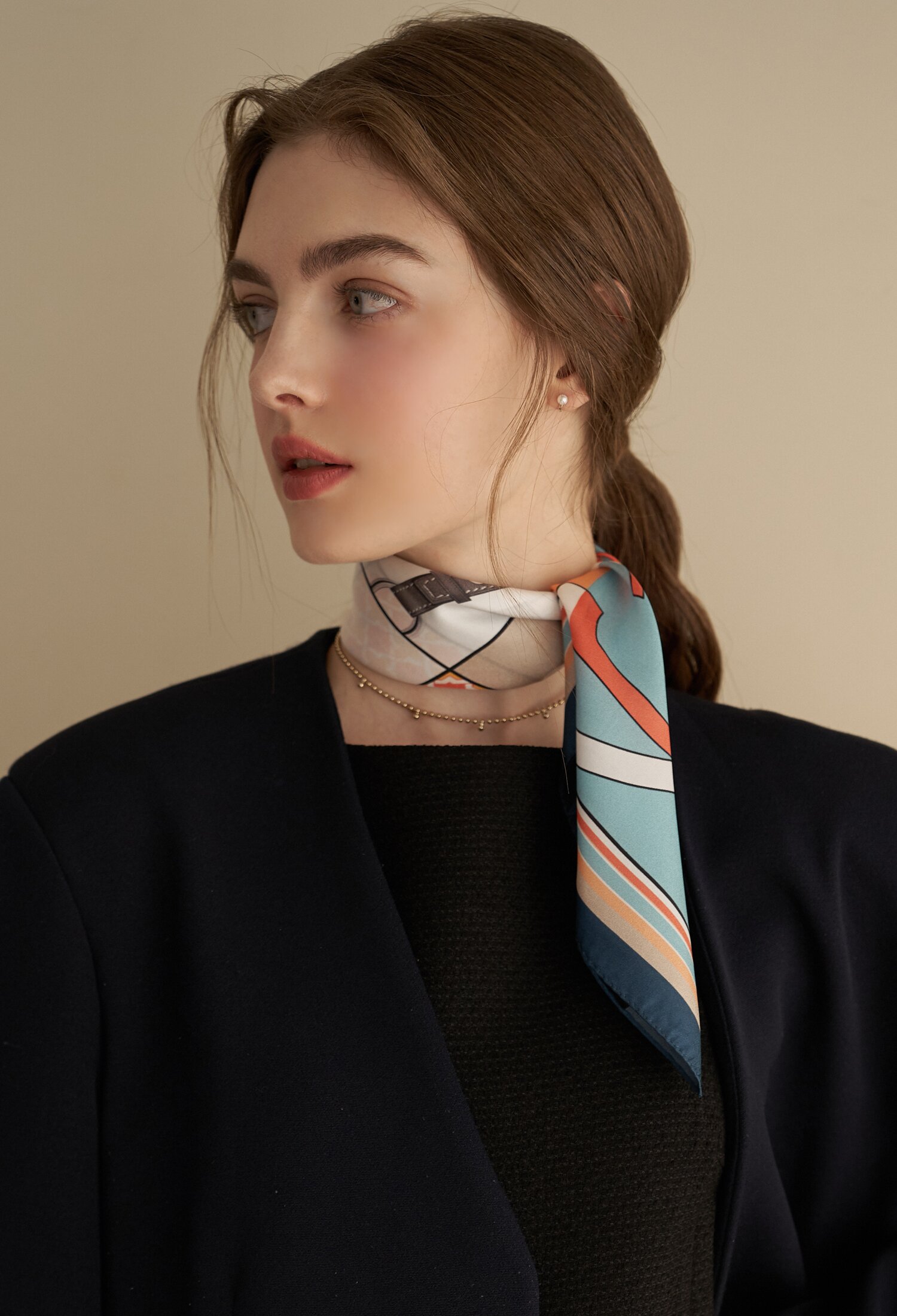 E벨트블럭 실크 미니 스카프 SE321S304