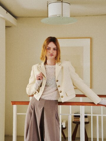 Silk blended Tweed Short Jacket (cream)