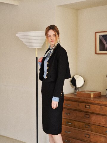 Silk blended Tweed Short Jacket (black)