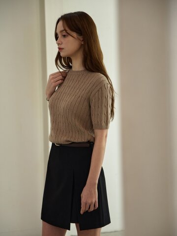 Wool blended Half Sleeve Cable Knit (darkbeige)