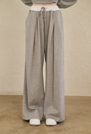 Double Waist Wide Pants - M.Gray