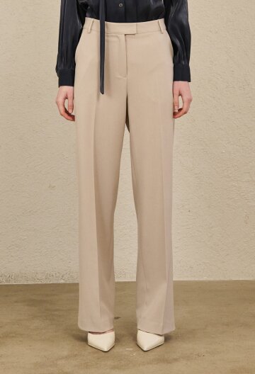 Straight Semi Wide Pants - Beige