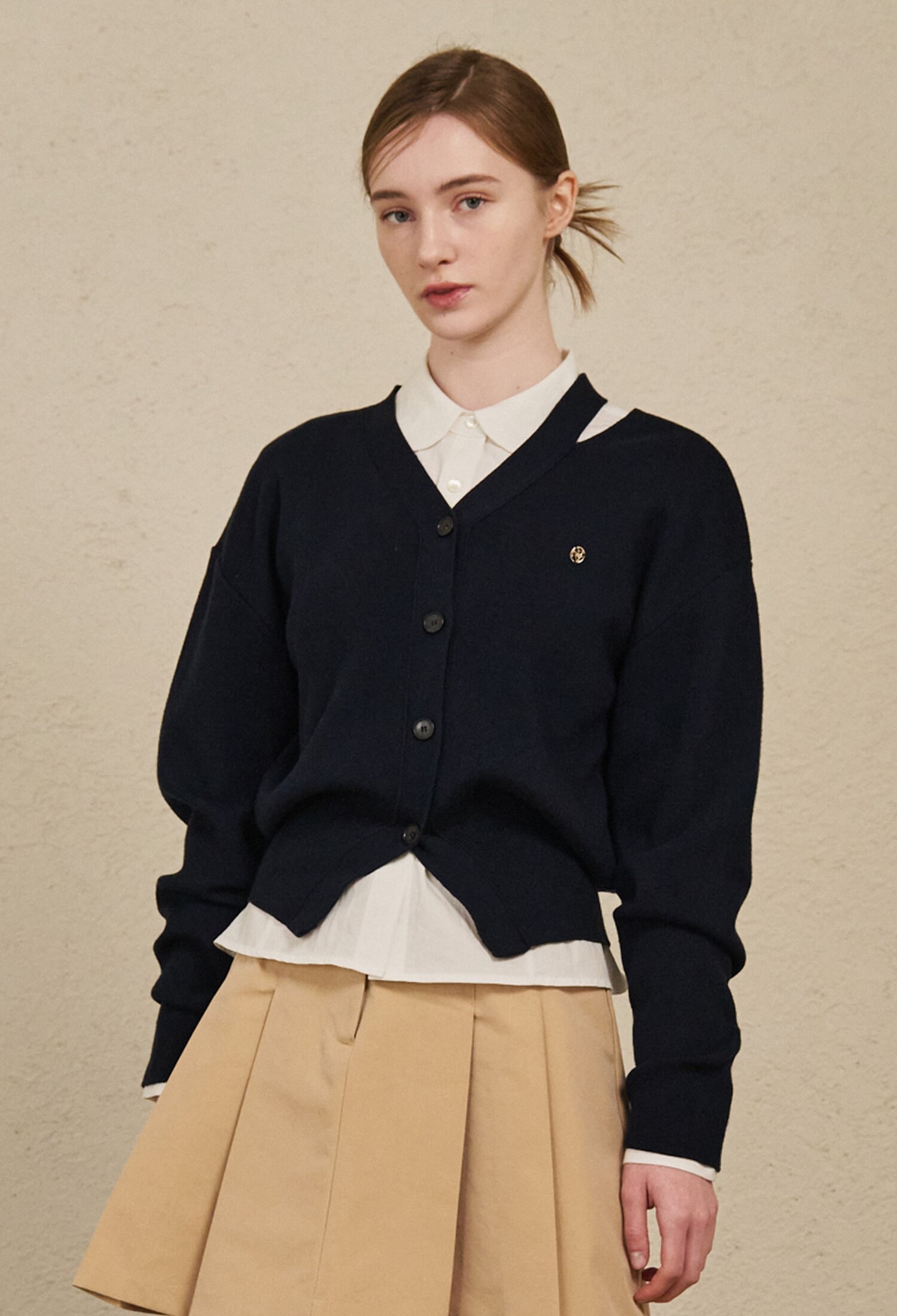 V-Neck Cut Out Cardigan - Navy