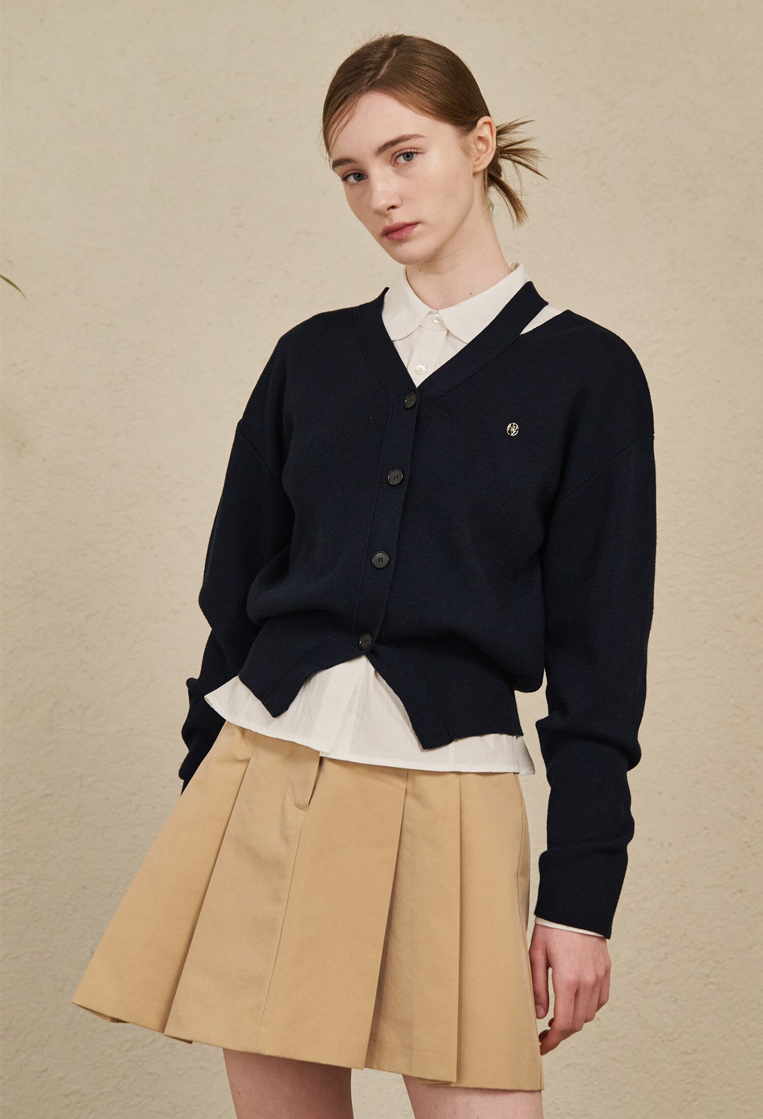 V-Neck Cut Out Cardigan - Navy
