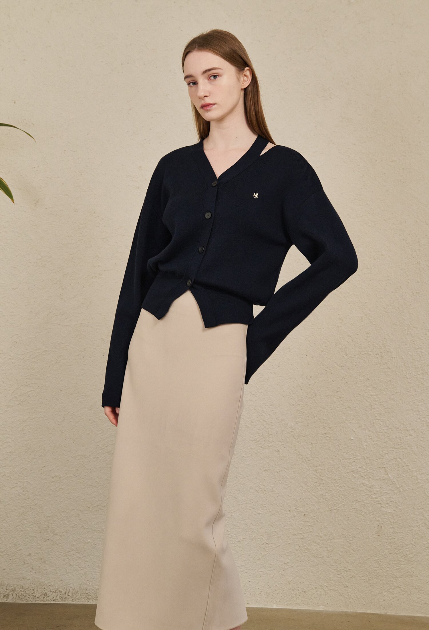 V-Neck Cut Out Cardigan - Navy