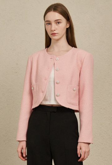 Tweed Pearl Button Jacket - Pink