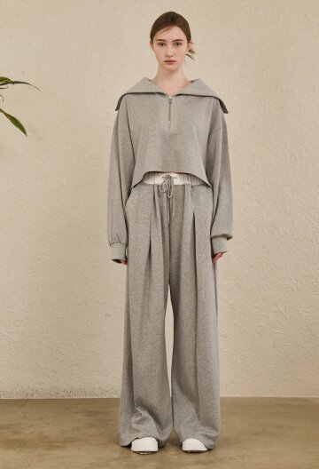 Wide Collar Crop T-Shirts Set up - M. Gray