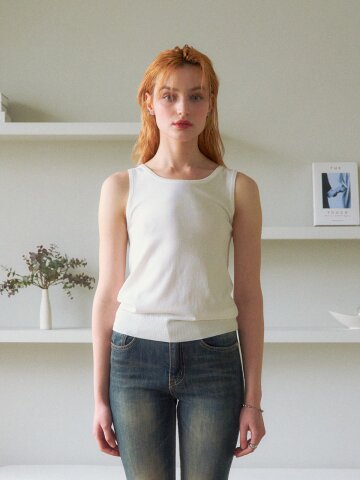 round cool knit sleeveless_white
