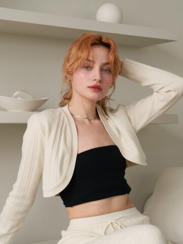 uneven ribbed bolero cardigan_ivory