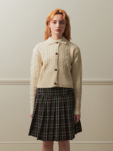 cable knit collar cardigan_ivory