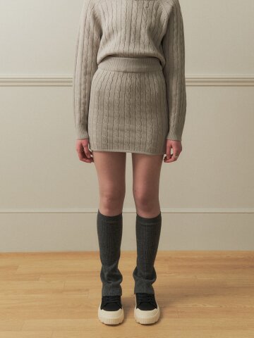 wool cable knit mini skirt_gray