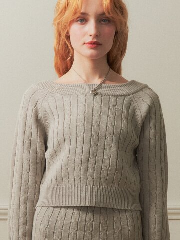 wool cable knit off the shoulder top_gray
