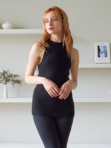 uneven ribbed knit sleeveless_black