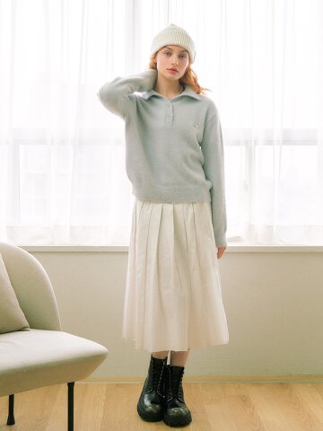 soft texture open button collar knit_light gray