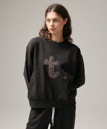 LOGO EMBROIDERY WASHING SWEATSHIRT (BLACK)